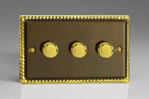 Varilight JADP503 - 3-Gang 2-Way Push-On/Off Rotary LED Dimmer 3 x 0-250W (Max 30 LEDs) (Twin Plate)