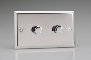 Varilight JCDP602 - 2-Gang 2-Way Push-On/Off Rotary LED Dimmer 2 x 0-300W (Max 30 LEDs) (Twin Plate)