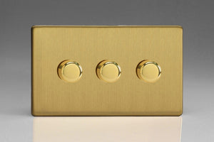 Varilight JDBDP503S - 3-Gang 2-Way Push-On/Off Rotary LED Dimmer 3 x 0-250W (Max 30 LEDs) (Twin Plate)