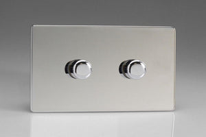 Varilight KDCDP302S - 2-Gang 2-Way Push-On/Off Rotary LED Dimmer 2 x 20-300W (max 36 LEDs) (Twin Plate)