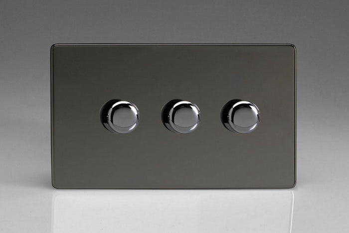 Varilight HDI43S - 3-Gang 2-Way Push-On/Off Rotary Dimmer 3 x 40-250W (Twin Plate)