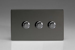 Varilight IDIDP303S - 3-Gang 2-Way Push-On/Off Rotary Dimmer 3 x 40-300W (Twin Plate)