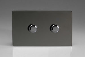 Varilight KDIDP302S - 2-Gang 2-Way Push-On/Off Rotary LED Dimmer 2 x 20-300W (max 36 LEDs) (Twin Plate)