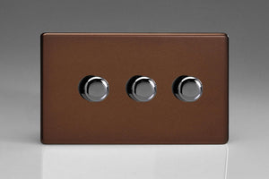 Varilight JDMDP503S - 3-Gang 2-Way Push-On/Off Rotary LED Dimmer 3 x 0-250W (Max 30 LEDs) (Twin Plate)