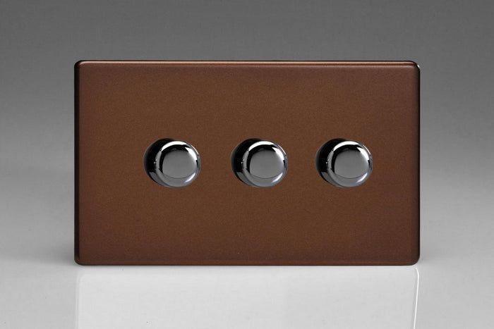 Varilight HDM33S - 3-Gang 2-Way Push-On/Off Rotary Dimmer 3 x 60-400W (Twin Plate)