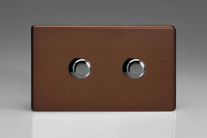 Varilight JDMDP602S - 2-Gang 2-Way Push-On/Off Rotary LED Dimmer 2 x 0-300W (Max 30 LEDs) (Twin Plate)