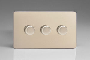Varilight JDNDP503S - 3-Gang 2-Way Push-On/Off Rotary LED Dimmer 3 x 0-250W (Max 30 LEDs) (Twin Plate)