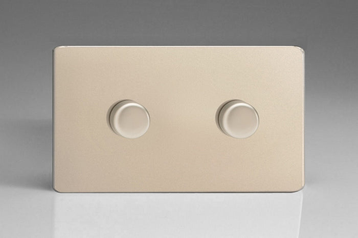 Varilight KDNDP302S - 2-Gang 2-Way Push-On/Off Rotary LED Dimmer 2 x 20-300W (max 36 LEDs) (Twin Plate)