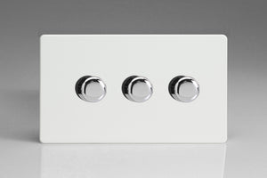 Varilight KDQDP183S - 3-Gang 2-Way Push-On/Off Rotary LED Dimmer 3 x 15-180W (max 20 LEDs) (Twin Plate)