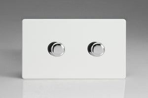 Varilight JDQDP602S - 2-Gang 2-Way Push-On/Off Rotary LED Dimmer 2 x 0-300W (Max 30 LEDs) (Twin Plate)