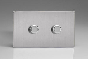 Varilight JDSDP602S - 2-Gang 2-Way Push-On/Off Rotary LED Dimmer 2 x 0-300W (Max 30 LEDs) (Twin Plate)