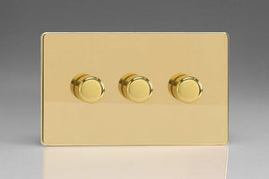 Varilight KDVDP183S - 3-Gang 2-Way Push-On/Off Rotary LED Dimmer 3 x 15-180W (max 20 LEDs) (Twin Plate)