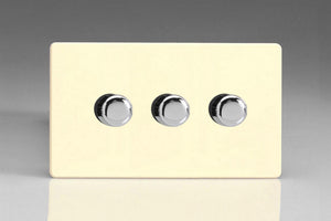 Varilight KDWDP183S - 3-Gang 2-Way Push-On/Off Rotary LED Dimmer 3 x 15-180W (max 20 LEDs) (Twin Plate)
