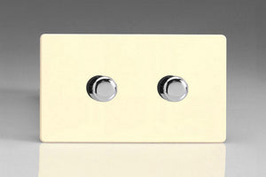 Varilight JDWDP602S - 2-Gang 2-Way Push-On/Off Rotary LED Dimmer 2 x 0-300W (Max 30 LEDs) (Twin Plate)
