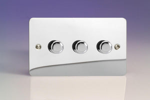 Varilight JFCDP503 - 3-Gang 2-Way Push-On/Off Rotary LED Dimmer 3 x 0-250W (Max 30 LEDs) (Twin Plate)