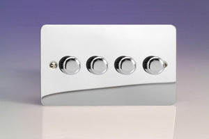Varilight JFCDP254 - 4-Gang 2-Way Push-On/Off Rotary LED Dimmer 4 x 0-120W (1-10 LEDs) (Twin Plate)