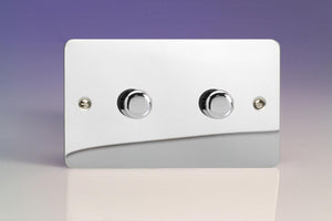 Varilight JFCDP602 - 2-Gang 2-Way Push-On/Off Rotary LED Dimmer 2 x 0-300W (Max 30 LEDs) (Twin Plate)