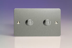 Varilight KFSDP302 - 2-Gang 2-Way Push-On/Off Rotary LED Dimmer 2 x 20-300W (max 36 LEDs) (Twin Plate)