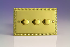 Varilight JGDP503 - 3-Gang 2-Way Push-On/Off Rotary LED Dimmer 3 x 0-250W (Max 30 LEDs) (Twin Plate)