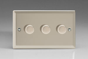 Varilight JNDP303 - 3-Gang 2-Way Push-On/Off Rotary LED Dimmer 3 x 0-120W (1-10 LEDs) (Twin Plate)