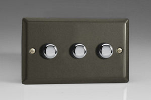 Varilight KPDP183 - 3-Gang 2-Way Push-On/Off Rotary LED Dimmer 3 x 15-180W (max 20 LEDs) (Twin Plate)