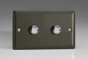 Varilight HP62 - 2-Gang 2-Way Push-On/Off Rotary Dimmer 2 x 200-600W (Twin Plate)