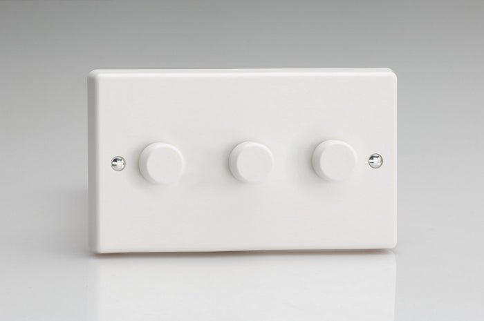 Varilight JQDP303W - 3-Gang 2-Way Push-On/Off Rotary LED Dimmer 3 x 0-120W (1-10 LEDs) (Twin Plate)
