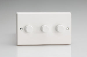 Varilight KQDP183W - 3-Gang 2-Way Push-On/Off Rotary LED Dimmer 3 x 15-180W (max 20 LEDs) (Twin Plate)