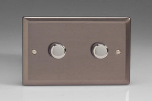 Varilight KRDP302 - 2-Gang 2-Way Push-On/Off Rotary LED Dimmer 2 x 20-300W (max 36 LEDs) (Twin Plate)