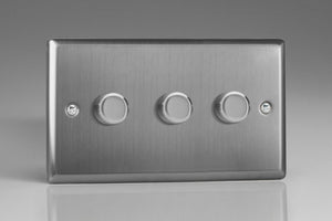 Varilight JTDP503 - 3-Gang 2-Way Push-On/Off Rotary LED Dimmer 3 x 0-250W (Max 30 LEDs) (Twin Plate)