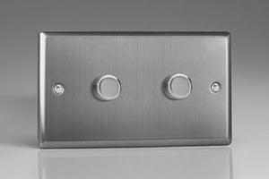 Varilight KTDP302 - 2-Gang 2-Way Push-On/Off Rotary LED Dimmer 2 x 20-300W (max 36 LEDs) (Twin Plate)
