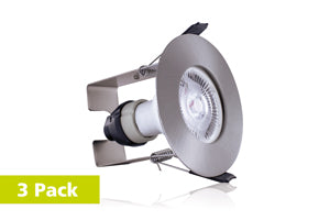 Integral ILDLFR70D004-3 - EVOFIRE FIRE RATED DOWNLIGHT 70MM CUTOUT 3PACK IP65 SATIN NICKEL ROUND +GU10 HOLDER & INSULATION GUARD