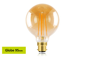 Integral ILGLOBB22D010 - SUNSET GLOBE G95 B22 380LM 5W 1800K DIMMABLE 300 BEAM AMBER