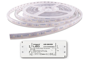 Integral ILSTWHIC064W - STRIP AND DRIVER KIT IP67 5M 3500K 12V 6W/M 325LM/M 60LED/M 10MM WIDTH 115 BEAM BOX PACK WITH 12V IP20 40W DRIVER