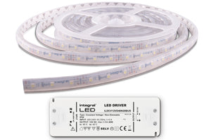 Integral ILSTWHIC065W - STRIP AND DRIVER KIT IP67 5M 6500K 12V 6W/M 350LM/M 60LED/M 10MM WIDTH 115 BEAM BOX PACK WITH 12V IP20 40W DRIVER