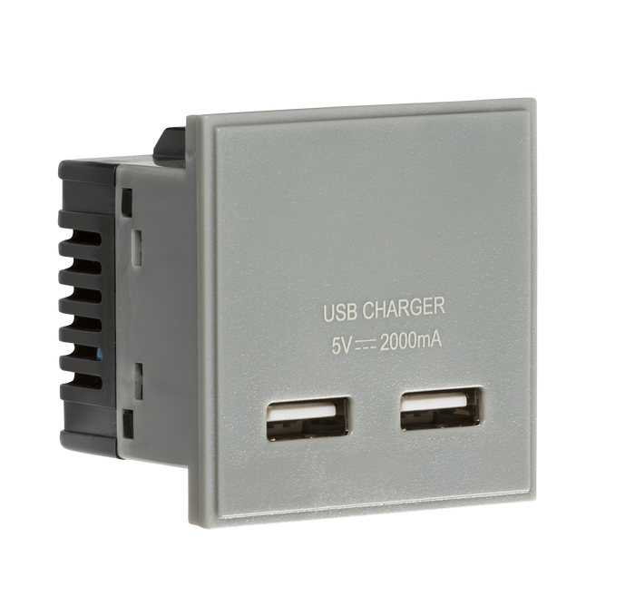 Knightsbridge NETUSBGY Modular Dual USB Charger 5V DC 2A - Grey