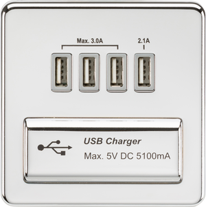 Knightsbridge SFQUADPCG Screwless Quad USB charger Outlet (5.1A) - Polished chrome with grey insert - Knightsbridge - Sparks Warehouse
