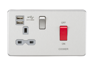 Knightsbridge SFR8333UBCG 45A DP Switch & 13A Switched Socket with Dual USB Charger 2.4A - Brushed Chrome with grey insert - Knightsbridge - Sparks Warehouse