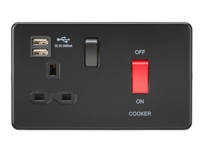 Knightsbridge SFR8333UMBB 45A DP Switch & 13A Switched Socket with Dual USB Charger 2.4A - Matt Black - Knightsbridge - Sparks Warehouse