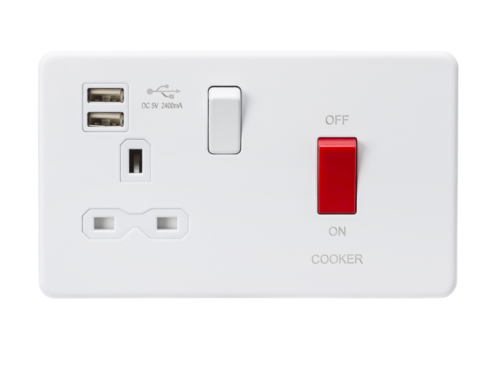 Knightsbridge SFR8333UMW 45A DP Switch & 13A Switched Socket with Dual USB Charger 2.4A - Matt White