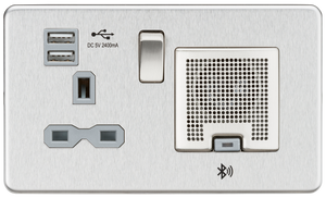 Knightsbridge SFR9905BCG - Screwless 13A socket, USB chargers (2.4A) and Bluetooth Speaker - Brushed Chrome - Knightsbridge - Sparks Warehouse