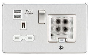 Knightsbridge SFR9905BCW - Screwless 13A socket, USB chargers (2.4A) and Bluetooth Speaker - Brushed Chrome - Knightsbridge - Sparks Warehouse