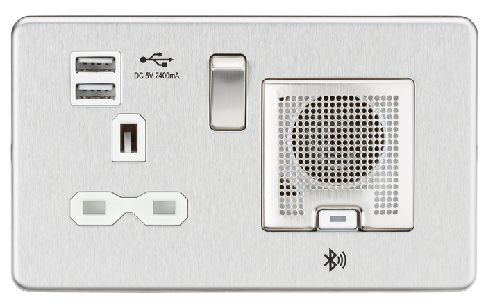 Knightsbridge SFR9905BCW - Screwless 13A socket, USB chargers (2.4A) and Bluetooth Speaker - Brushed Chrome