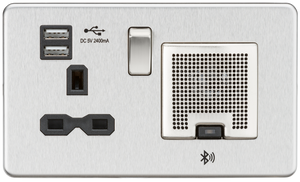 Knightsbridge SFR9905BC - Screwless 13A socket, USB chargers (2.4A) and Bluetooth Speaker - Brushed Chrome - Knightsbridge - Sparks Warehouse