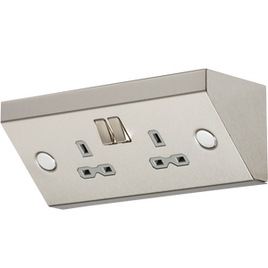 Knightsbridge SKR008 13A 2G Mounting DP Switched Socket - Stainless Steel with grey insert - Knightsbridge - Sparks Warehouse