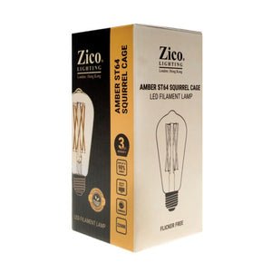 Zico ZIKD044/6W22E27A - Squirrel Cage ST64 Amber 6w E27 2000k LED Filament Squirrel Cage Zico - The Lamp Company
