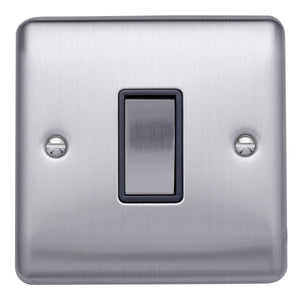 Caradok 1 gang 2 way plate switch  Brushed Chrome, Metal Switch, Grey Insert