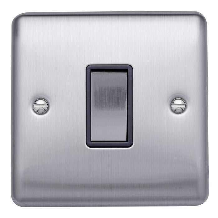 Caradok 1 gang 2 way intermediate switch Brushed Chrome, Metal Switch, Grey Insert