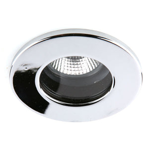 Fire Rated IP65 LED Downlight in Chrome with a Tungsram 5W Very Warm White GU10 35 Degree Dimmable