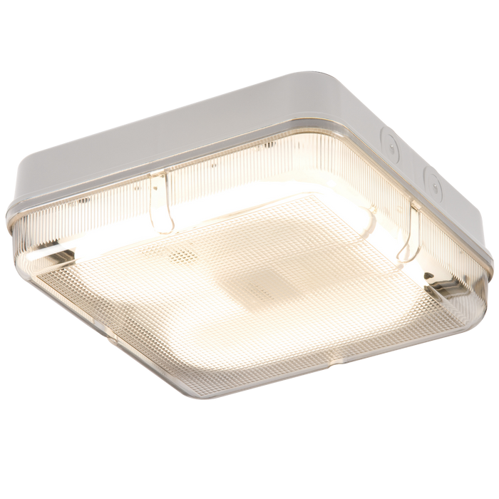 Knightsbridge TPS28WPEMHF IP65 28W HF Square Emergency Bulkhead with Prismatic Diffuser and White Base